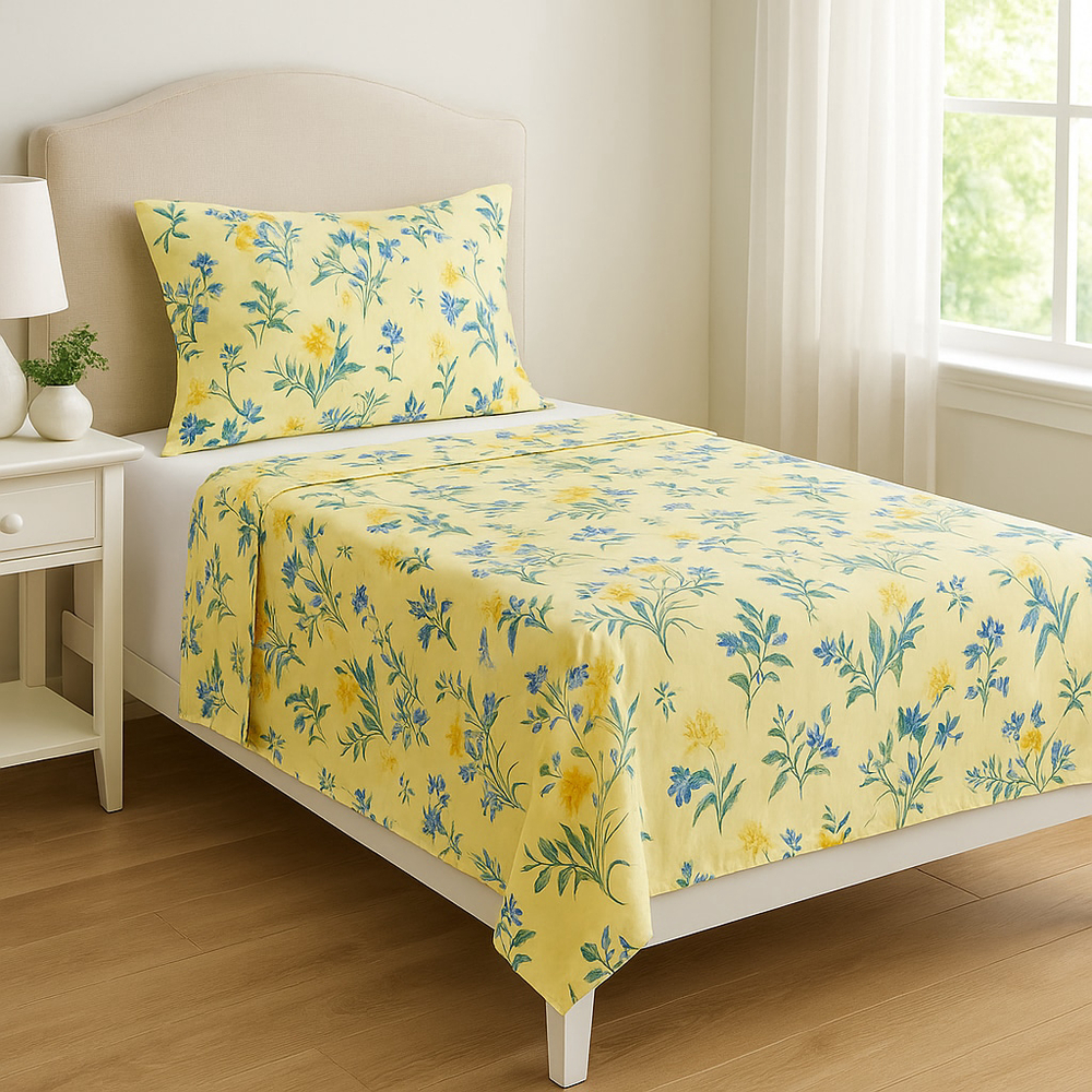 Vintage Liz Claiborne Twin Flat Sheet Yellow Blue Floral Standard
